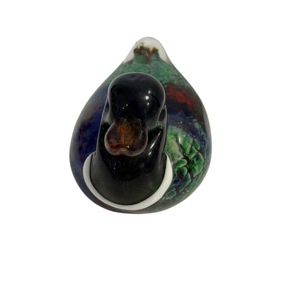 Glass Multicolor Green Blue Duck Paperweight Figurine 4" x 3" - Picture 3 of 7